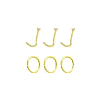 Multi-Pack Goldtone CZ Screw and Hoop Nose Rings 6 Pack - 20 Gauge