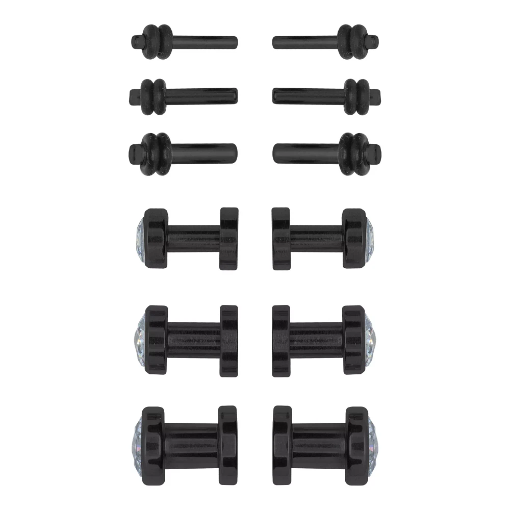 Black and CZ Plugs - 6 Pair