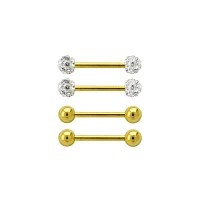 Multi-Pack Goldtone Pave Nipple Barbells 4 Pack - 14 Gauge