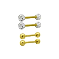 Multi-Pack Goldtone Pave Nipple Barbells 4 Pack - 14 Gauge