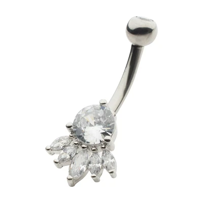CZ Silvertone Multi Gem Belly Ring - 14 Gauge