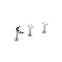 Multi-Pack Opal-Effect Moon and Star Cartilage Earrings 3 Pack - 18 Gauge