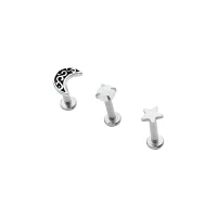 Multi-Pack Opal-Effect Moon and Star Cartilage Earrings 3 Pack - 18 Gauge