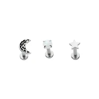 Multi-Pack Opal-Effect Moon and Star Cartilage Earrings 3 Pack - 18 Gauge