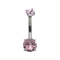 CZ Pink Double Gem Belly Ring - 14 Gauge