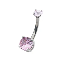 CZ Pink Double Gem Belly Ring - 14 Gauge