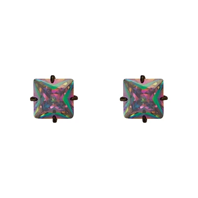 Iridescent Oil Slick Square CZ Stud Earrings