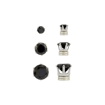 Multi-Pack Round Black CZ Magnetic Fake Stud Earrings