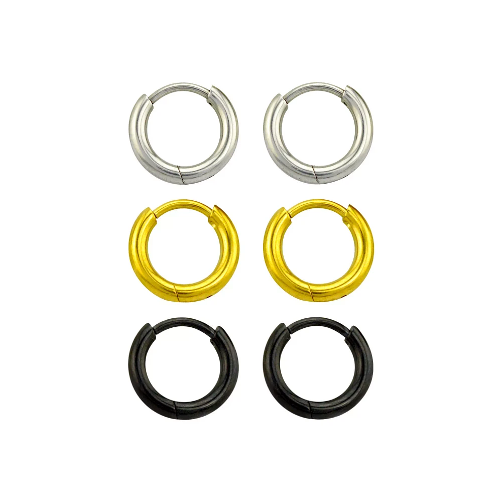 Multi-Pack Silvertone Goldtone Black Huggie Hoop Earrings - 3 Pair