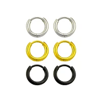 Multi-Pack Silvertone Goldtone Black Huggie Hoop Earrings - 3 Pair