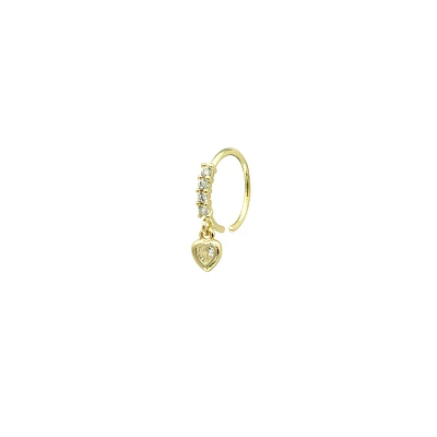 Gold CZ Heart Dangle Nose Ring