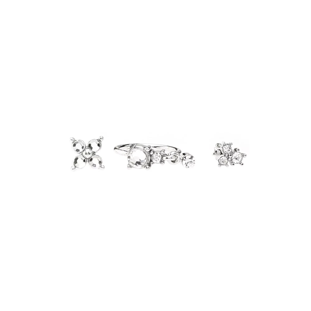 Multi-Pack Silver and CZ Cluster L-Bend Nose Hoop Pins 3 Pack - 20 Gauge