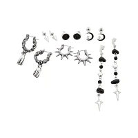 Multi-Pack Silver and Black Spiked Celestial Earrings - 6 Pack