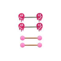 Multi-Pack Pink Drip Smiley Face Barbells 4 Pack - 14 Gauge