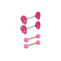 Multi-Pack Pink Drip Smiley Face Barbells 4 Pack - 14 Gauge