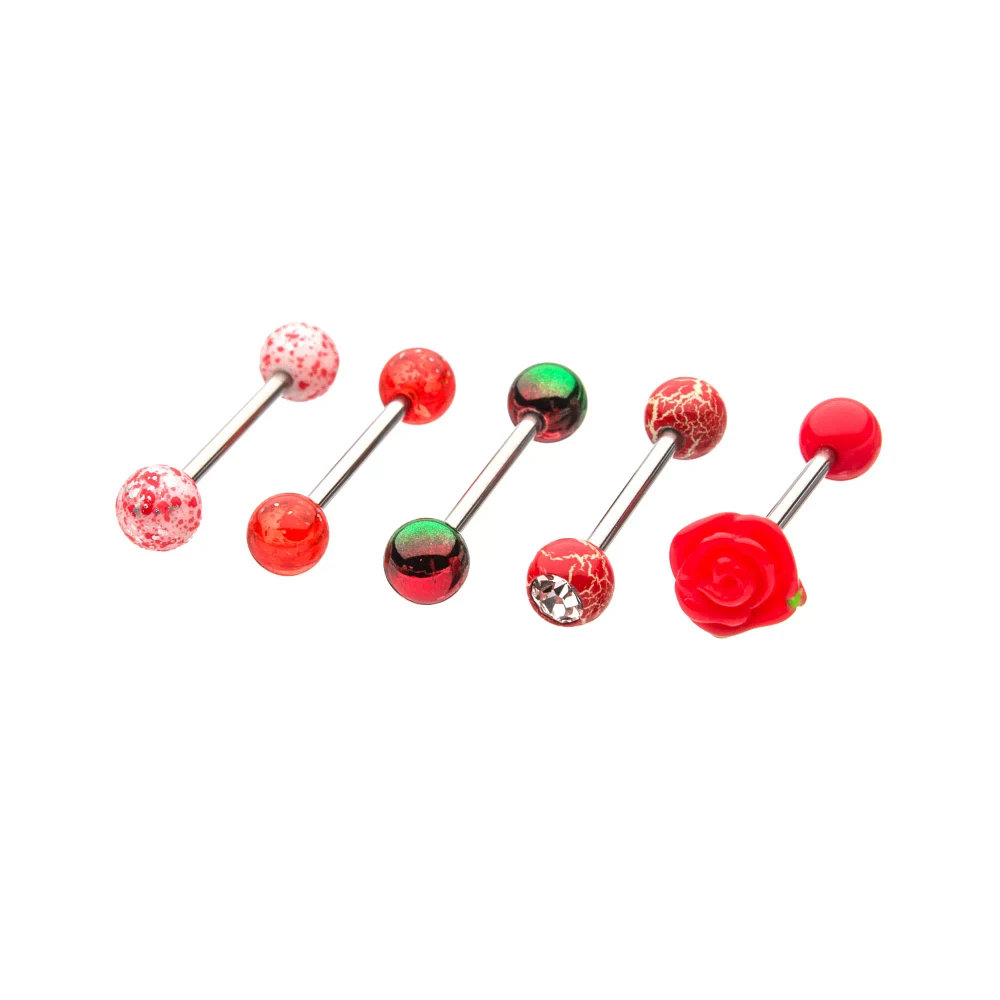 Multi-Pack Red Rose Barbells 5 Pack - 14 Gauge
