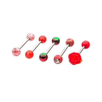 Multi-Pack Red Rose Barbells 5 Pack - 14 Gauge