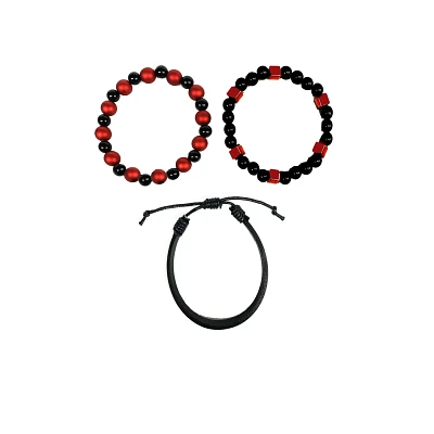 Multi-Pack Red and Black Beaded Bracelets