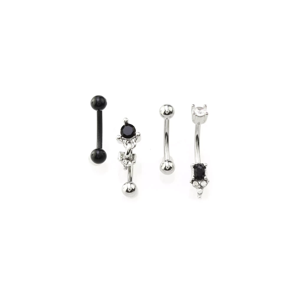 Multi-Pack CZ Black and Silvertone Curved Barbells 4 Pack - 16 Gauge