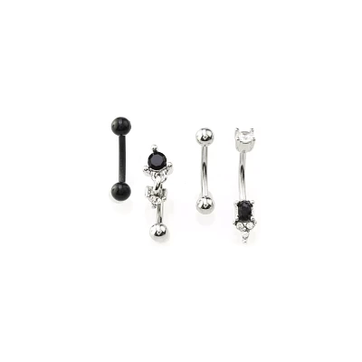 Multi-Pack CZ Black and Silvertone Curved Barbells 4 Pack - 16 Gauge
