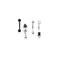 Multi-Pack CZ Black and Silvertone Curved Barbells 4 Pack - 16 Gauge