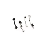 Multi-Pack CZ Black and Silvertone Curved Barbells 4 Pack - 16 Gauge