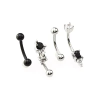 Multi-Pack CZ Black and Silvertone Curved Barbells 4 Pack - 16 Gauge