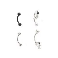 Multi-Pack CZ Black and Silvertone Curved Barbells 4 Pack - 16 Gauge