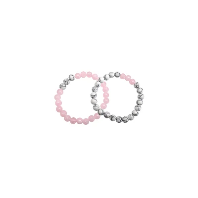 Pink and White Marble Long Distance Beaded Bracelets - 2 Pack