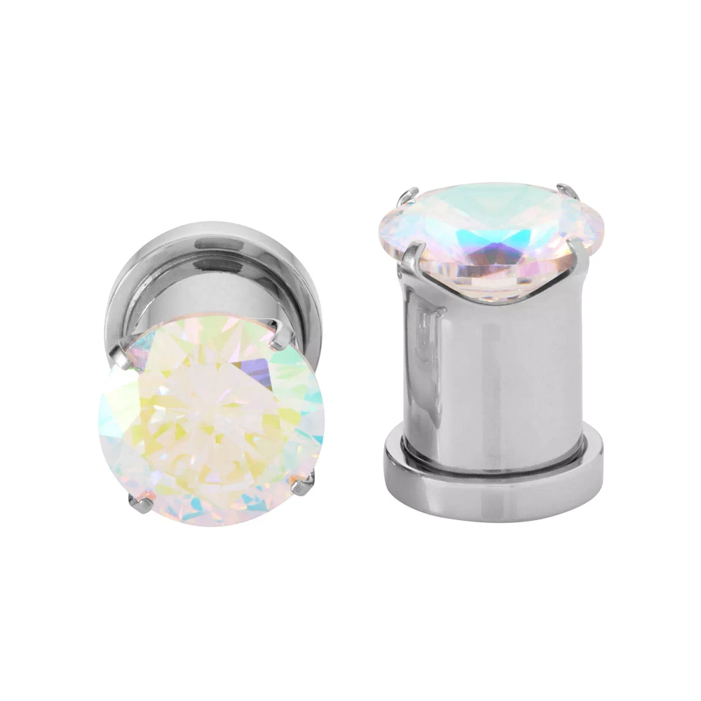 Round Prong CZ Screw Fit Plugs