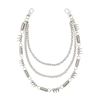 Silvertone Triple Row Spike Coil Wallet Chain