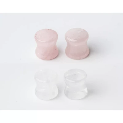 Multi-Pack Clear and Rose Quartz Stone Plugs - 2 Pair