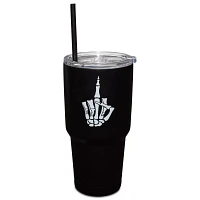 Skeleton Middle Finger Travel Tumbler with Straw - 30 oz.