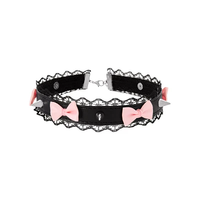 Black Lace Bow Spiked Choker Necklace