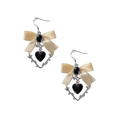 Cutout Heart Bow Dangle Earrings
