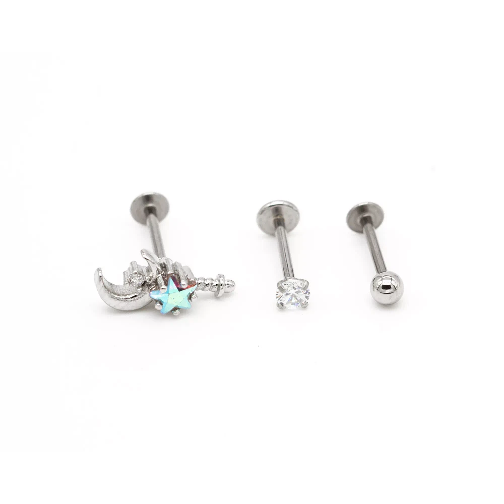 Multi-Pack CZ Moon and Star Flatback Earrings - 3 Pack