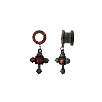 CZ Black and Red Heart Cross Dangle Tunnels