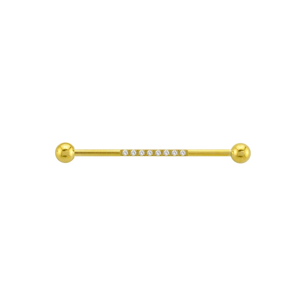 CZ Multiple Stone Goldtone Industrial Barbell - 14 Gauge