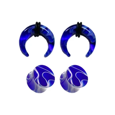 Multi-Pack Blue Marble Acrylic Pinchers and Plugs - 2 Pair