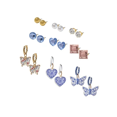 Multi-Pack CZ Grandmacore Stud and Huggie Hoop Earrings - 9 Pair