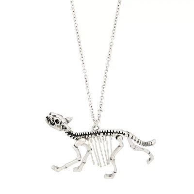Silvertone Dino Skeleton Necklace