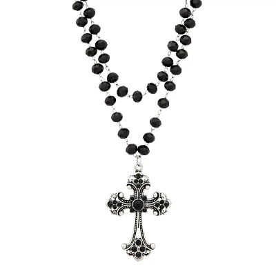 Beaded Black Cross Pendant Necklace