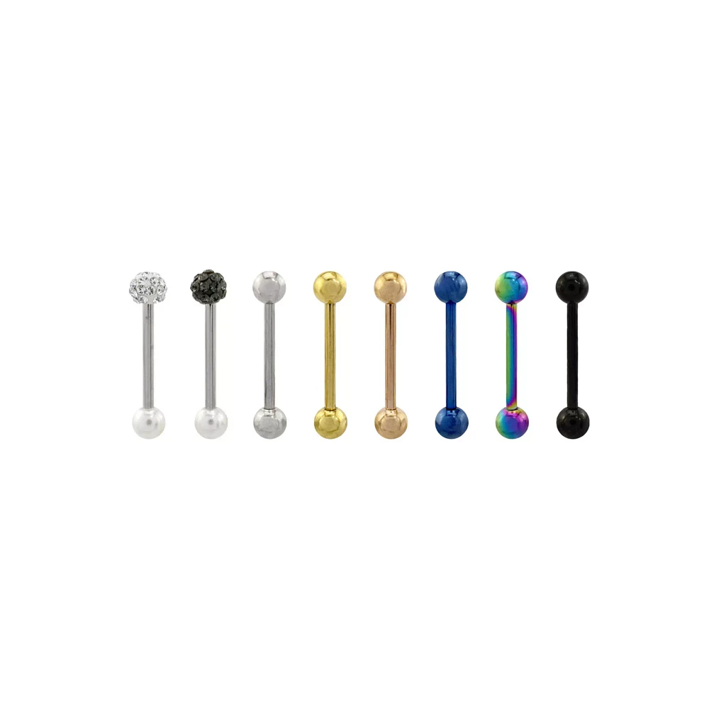 Multi-Pack Silvertone Goldtone Multi-Color and Black Barbells 8 Pack - 14 Gauge