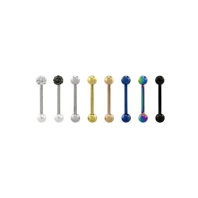 Multi-Pack Silvertone Goldtone Multi-Color and Black Barbells 8 Pack - 14 Gauge