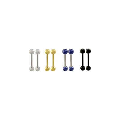Multi-Pack Silvertone Goldtone Blue and Black Barbells 8 Pack - 14 Gauge