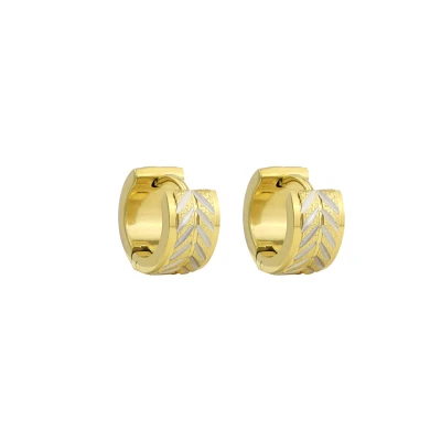 Goldtone and Silvertone Chevron Pattern Huggie Hoop Earrings