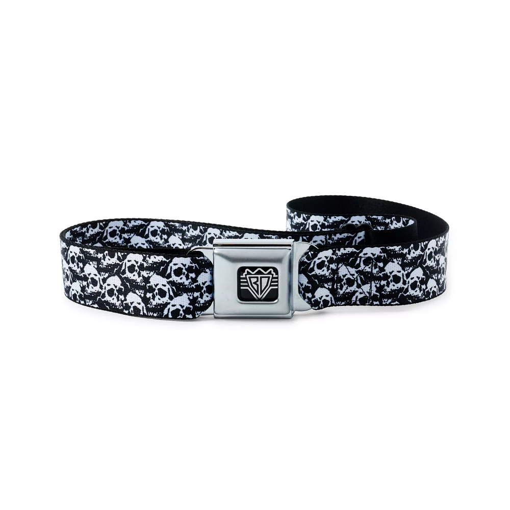 Buckle-Down Black and White Skulls Seatbelt Belt