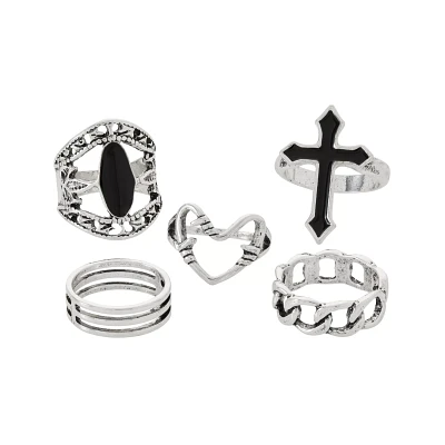 Multi-Pack Cross and Twist Heart Rings - 5 Pack