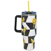 Melting Smiley Rhinestone Travel Tumbler with Straw - 40 oz.