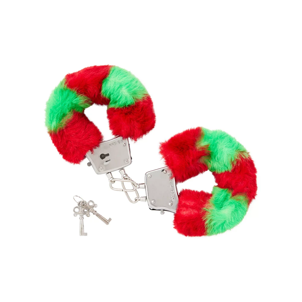 Red and Green Furry Handcuffs